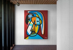 Retrato en Fondo Rojo, Arte Contemporáneo, Pintura Abstracta, Siglo XXI