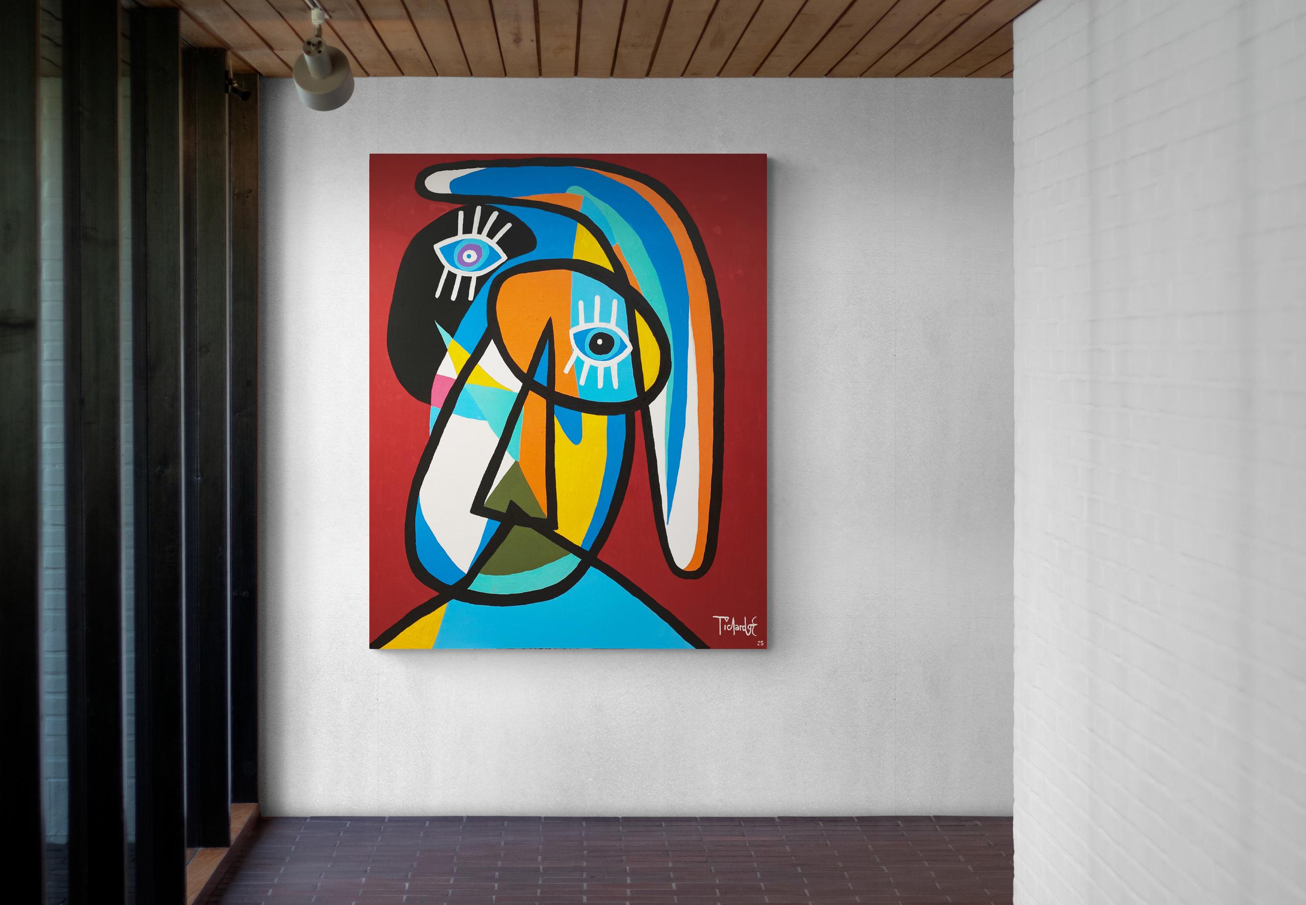 Retrato en Fondo Rojo, Contemporary Art, Abstract Painting, 21st Century For Sale 4