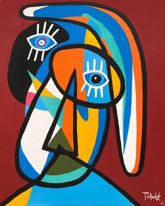 Retrato en Fondo Rojo, Contemporary Art, Abstract Painting, 21st Century