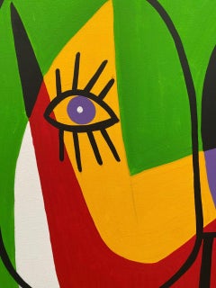 Retrato en Fondo Verde, Contemporary Art, Abstract Painting, 21st Century
