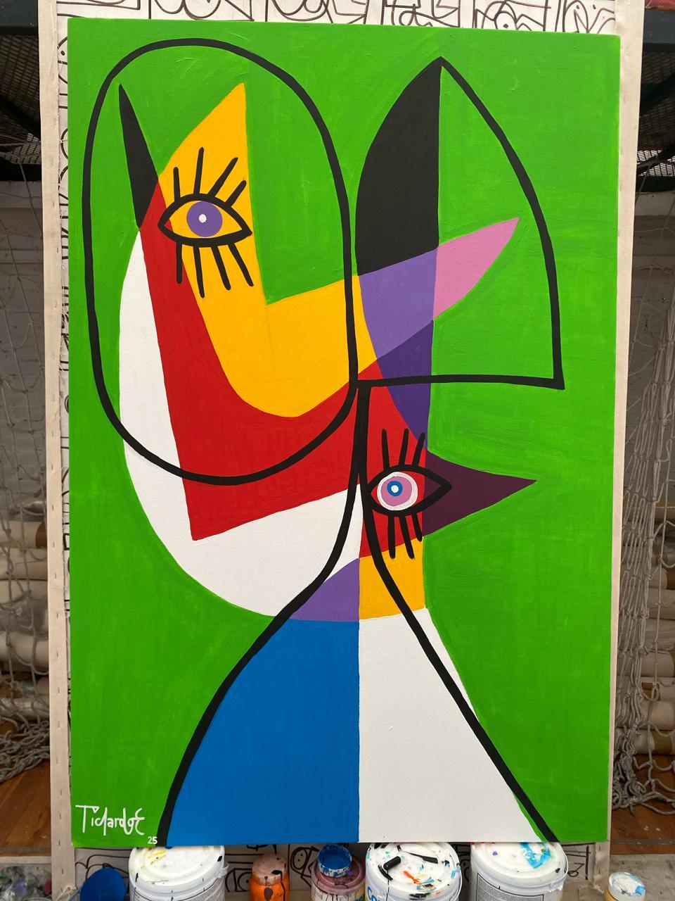 Retrato en Fondo Verde, Contemporary Art, Abstract Painting, 21st Century For Sale 5