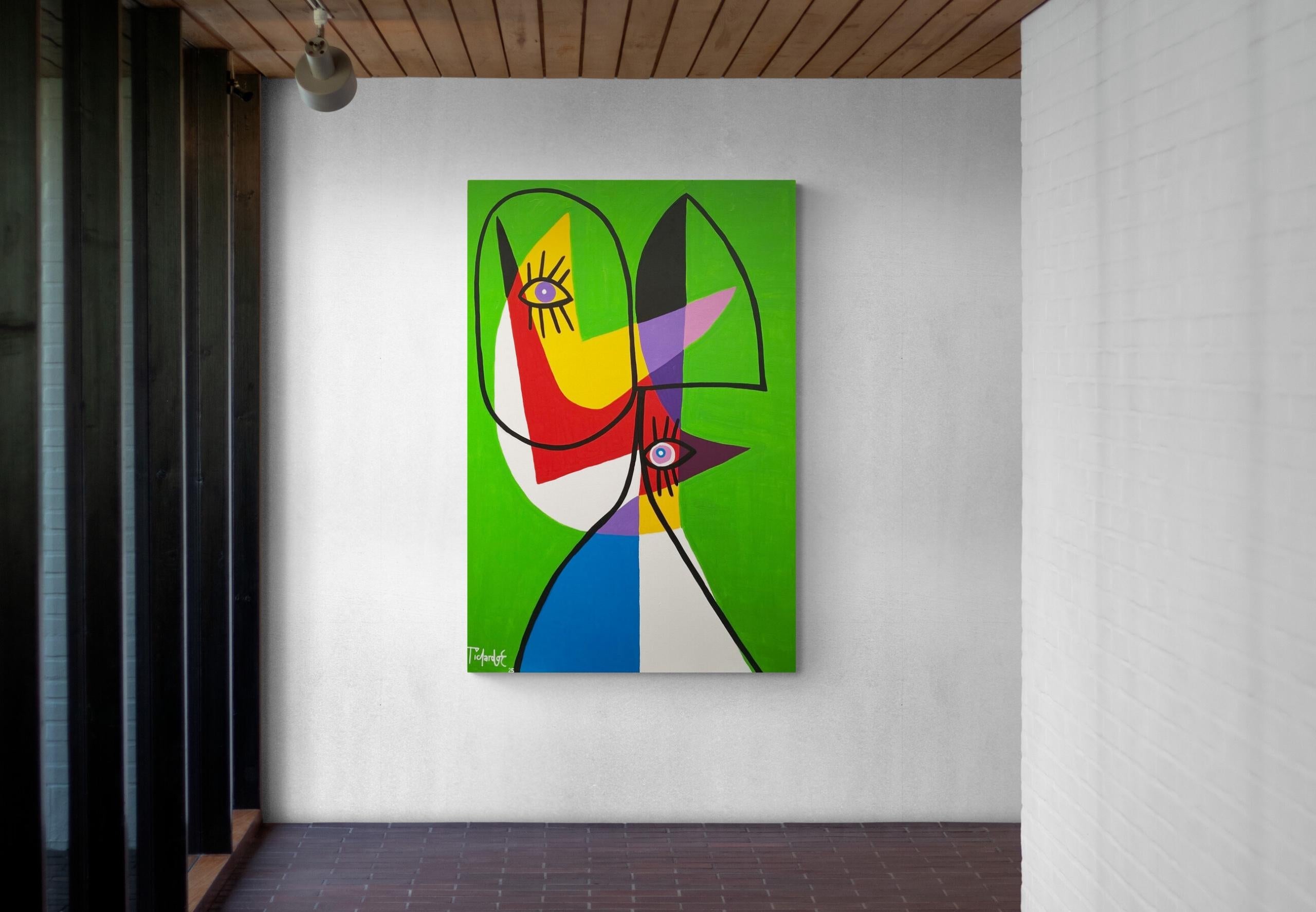 Retrato en Fondo Verde, Contemporary Art, Abstract Painting, 21st Century For Sale 7