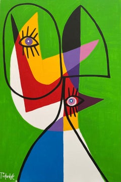 Retrato en Fondo Verde, Contemporary Art, Abstract Painting, 21st Century