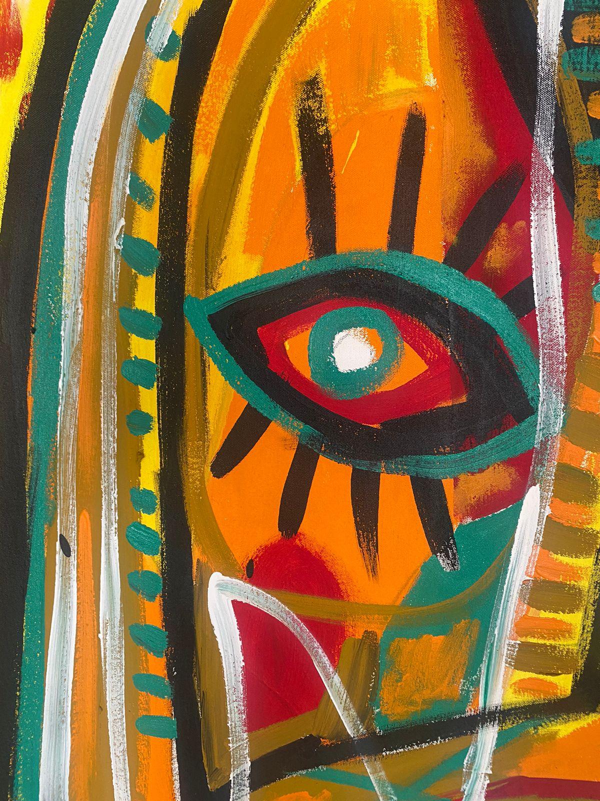 Retrato Naranja, Arte contemporanea, Pittura astratta, 21° secolo - Abstract Painting Marrone di Enrique Pichardo