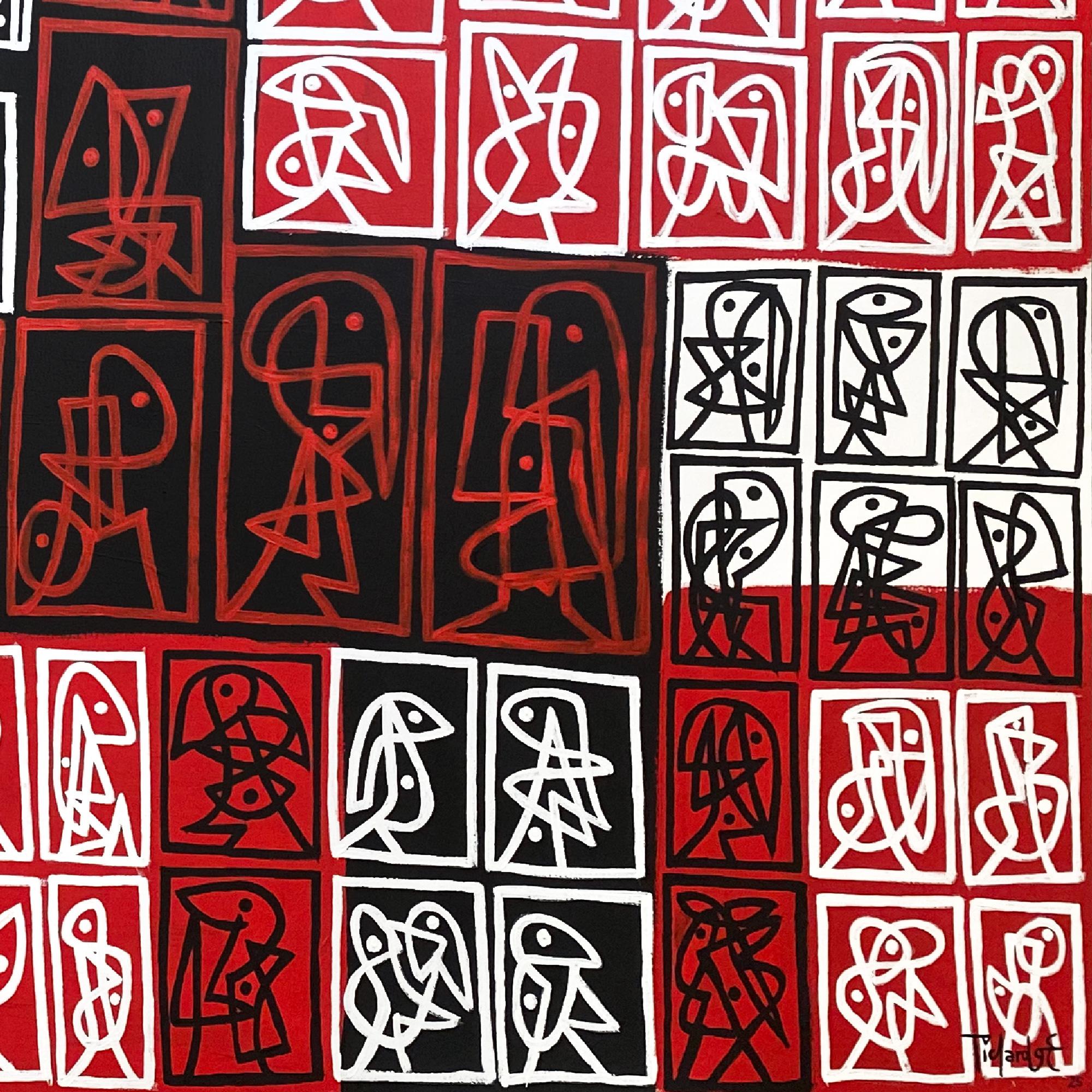 Signos Rojizos, Arte contemporanea, Pittura astratta, 21° secolo - Abstract Painting Rosso di Enrique Pichardo