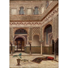 Óleo orientalista del Alcázar de Sevilla de Enrique Roldán
