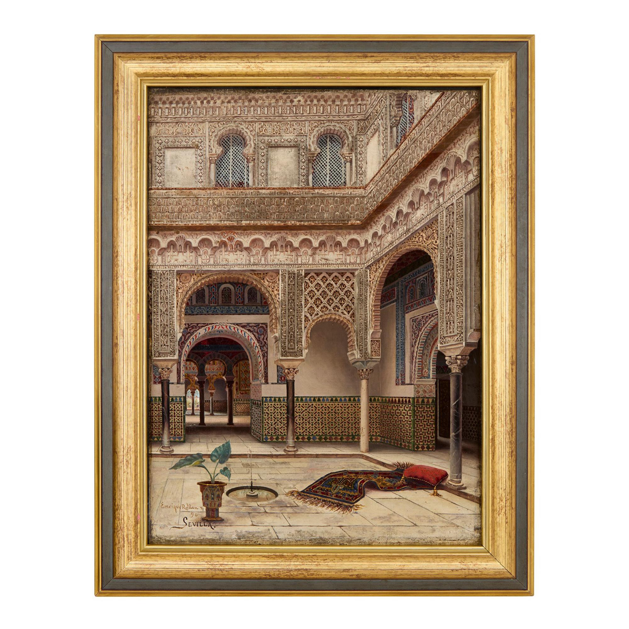 Orientalist Oil Painting of the Alcázar of Seville by Enrique Roldán