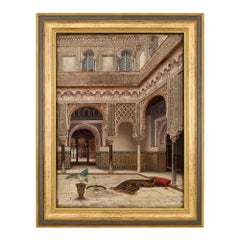 Óleo orientalista del Alcázar de Sevilla de Enrique Roldán