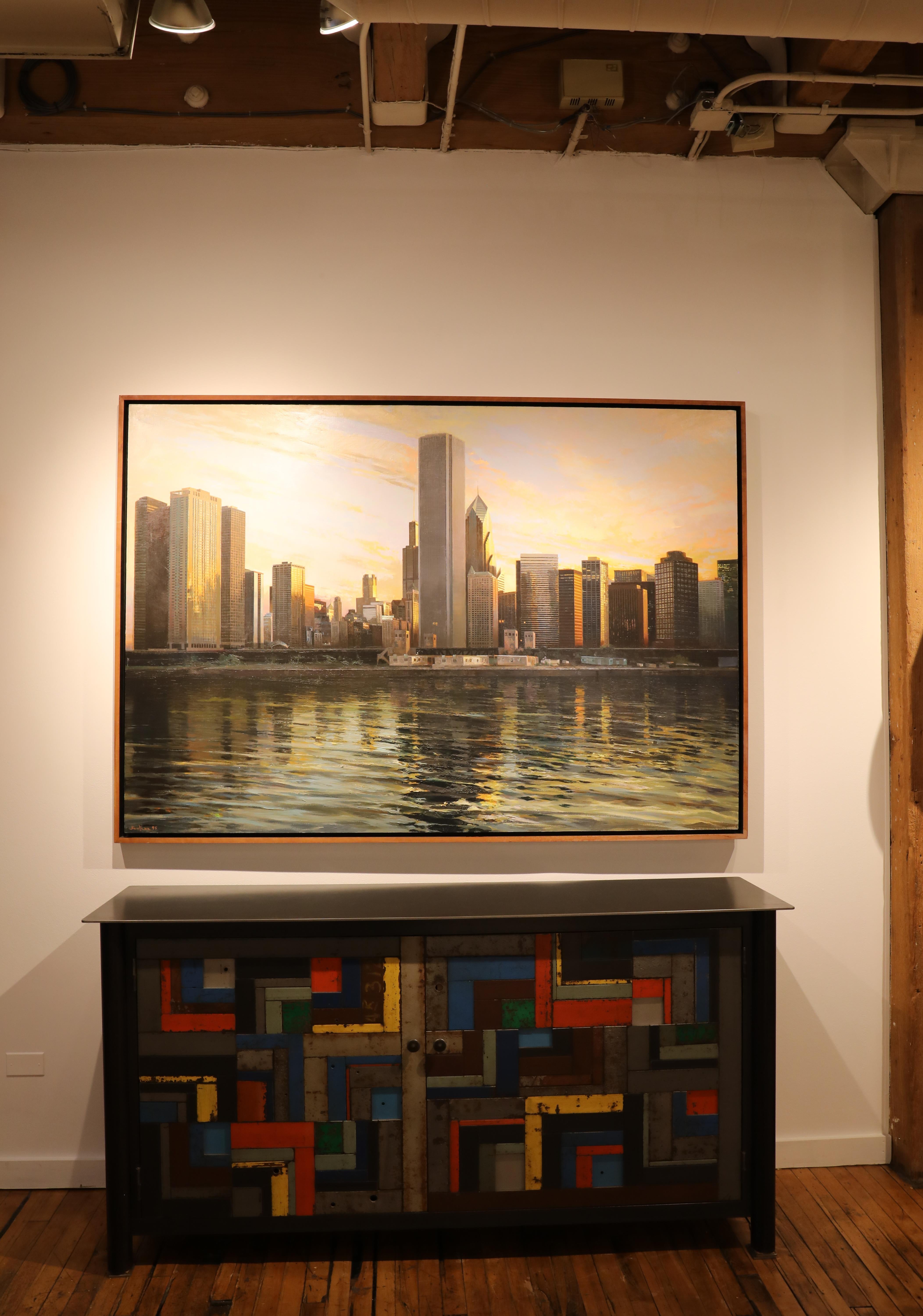 Chicago, City View from Lake Michigan Looking North West, Oil on Canvas - Contemporary Painting by Enrique Santana