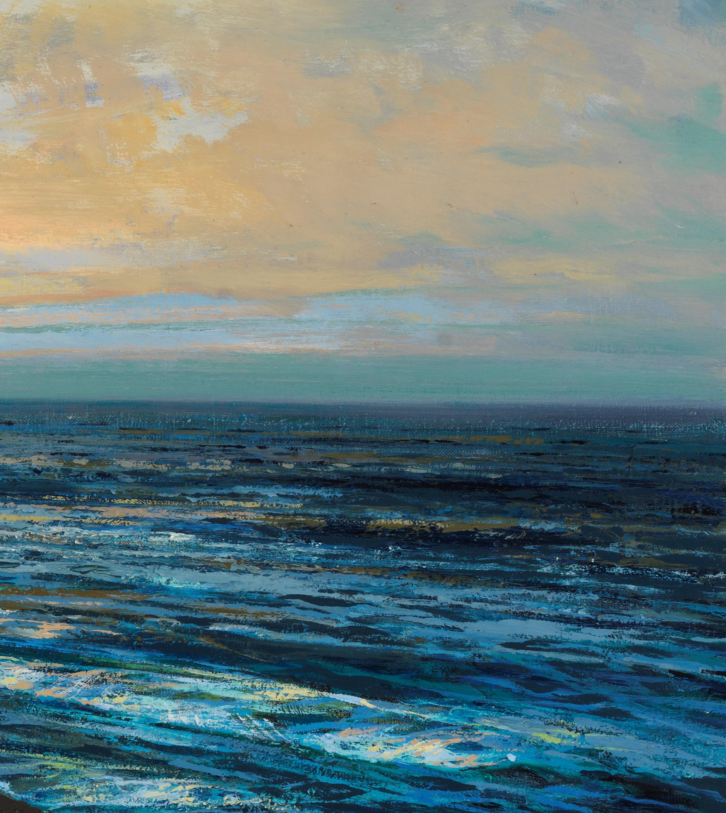 Paysage de plage, paysage de bord de lac, Dr. de Chicago, huile sur lin, eau et ciel - Noir Landscape Painting par Enrique Santana
