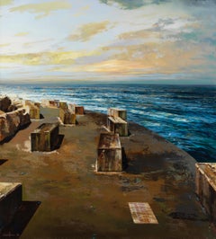 Paysage de plage, paysage de bord de lac, Dr. de Chicago, huile sur lin, eau et ciel