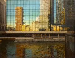 Deconstruction- Chicago Loop Architecture Reflecting on Building, Oil on Linen
