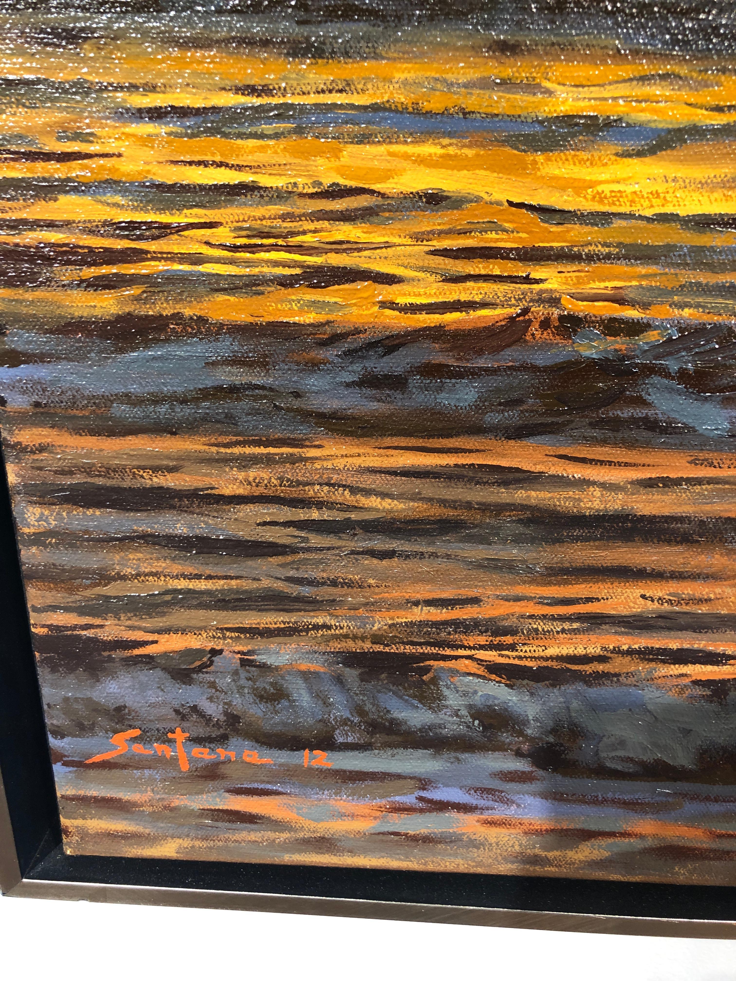 Oceans XIV - Original Oil Painting of Golden Sunset Reflected on Water 4