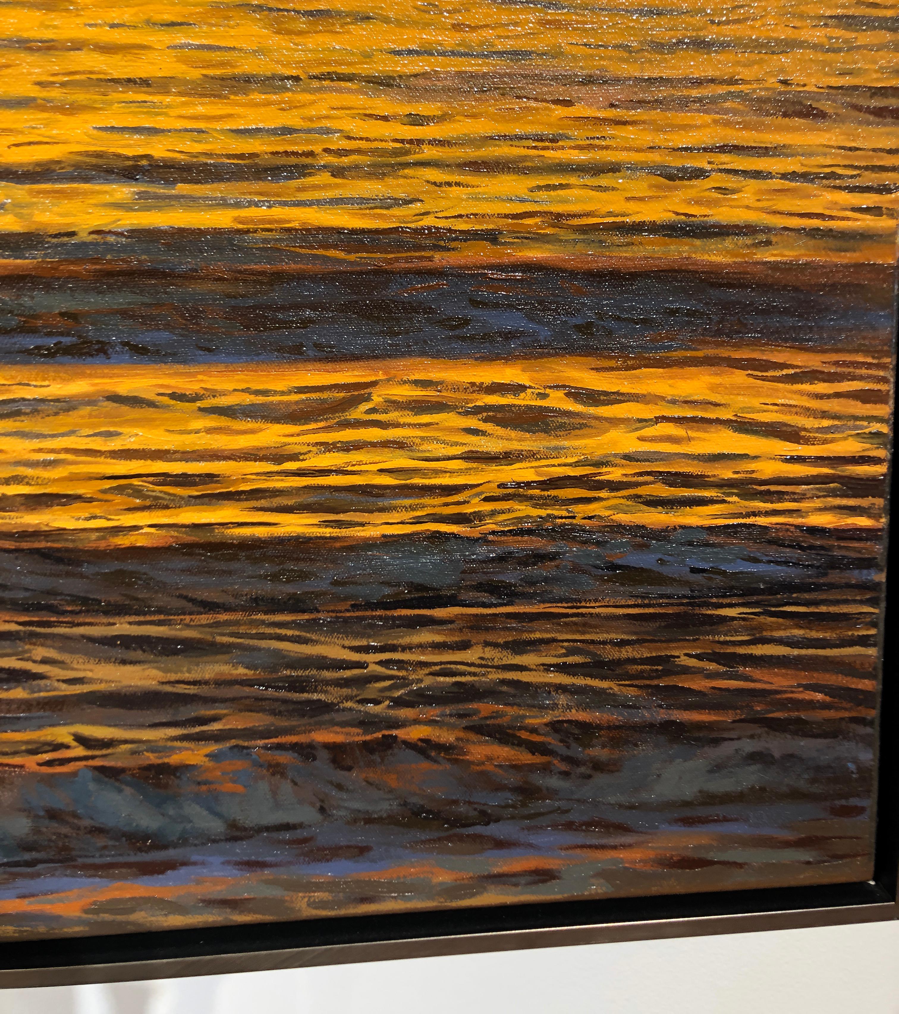Oceans XIV - Original Oil Painting of Golden Sunset Reflected on Water 5