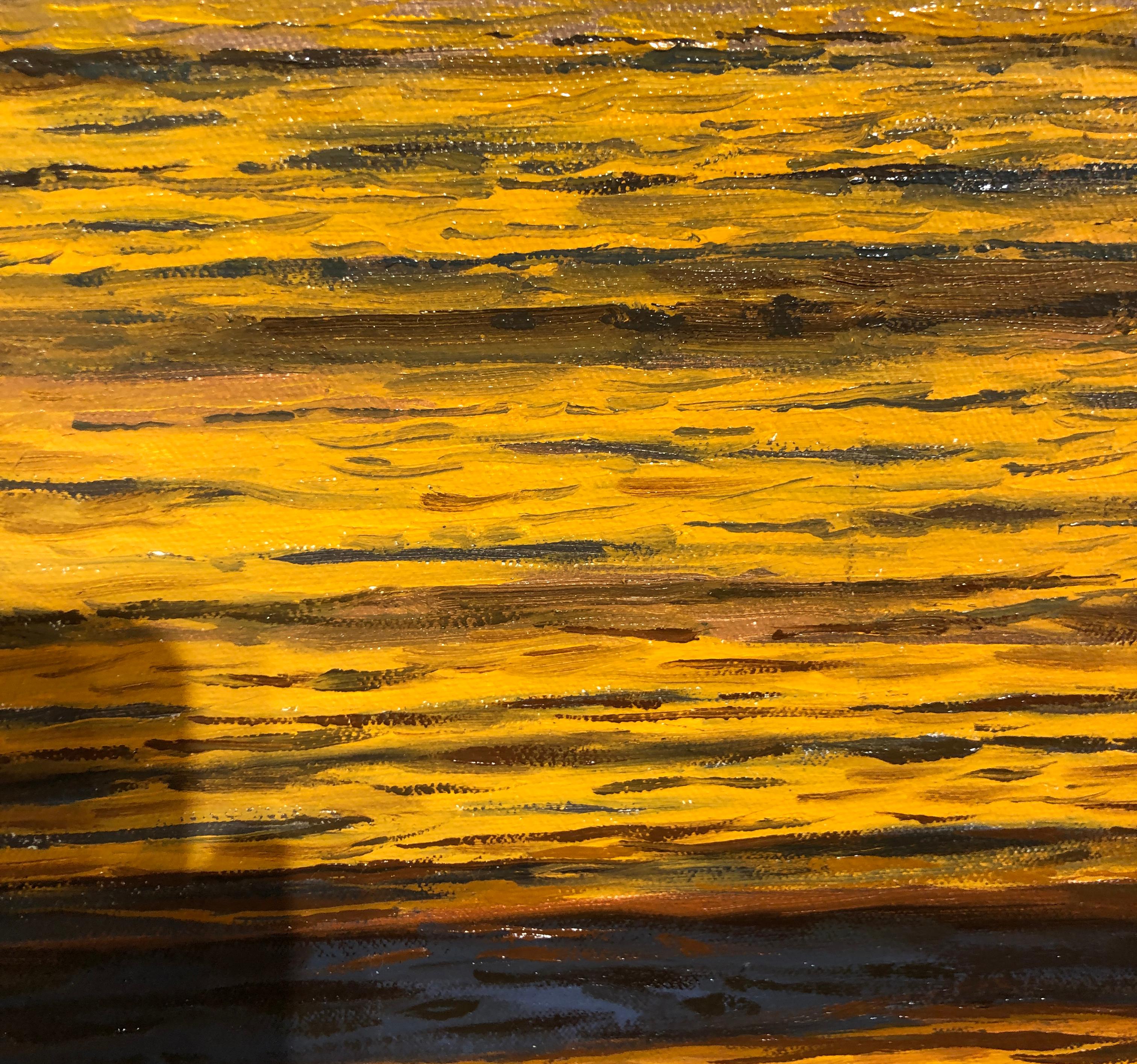 Oceans XIV - Original Oil Painting of Golden Sunset Reflected on Water 7