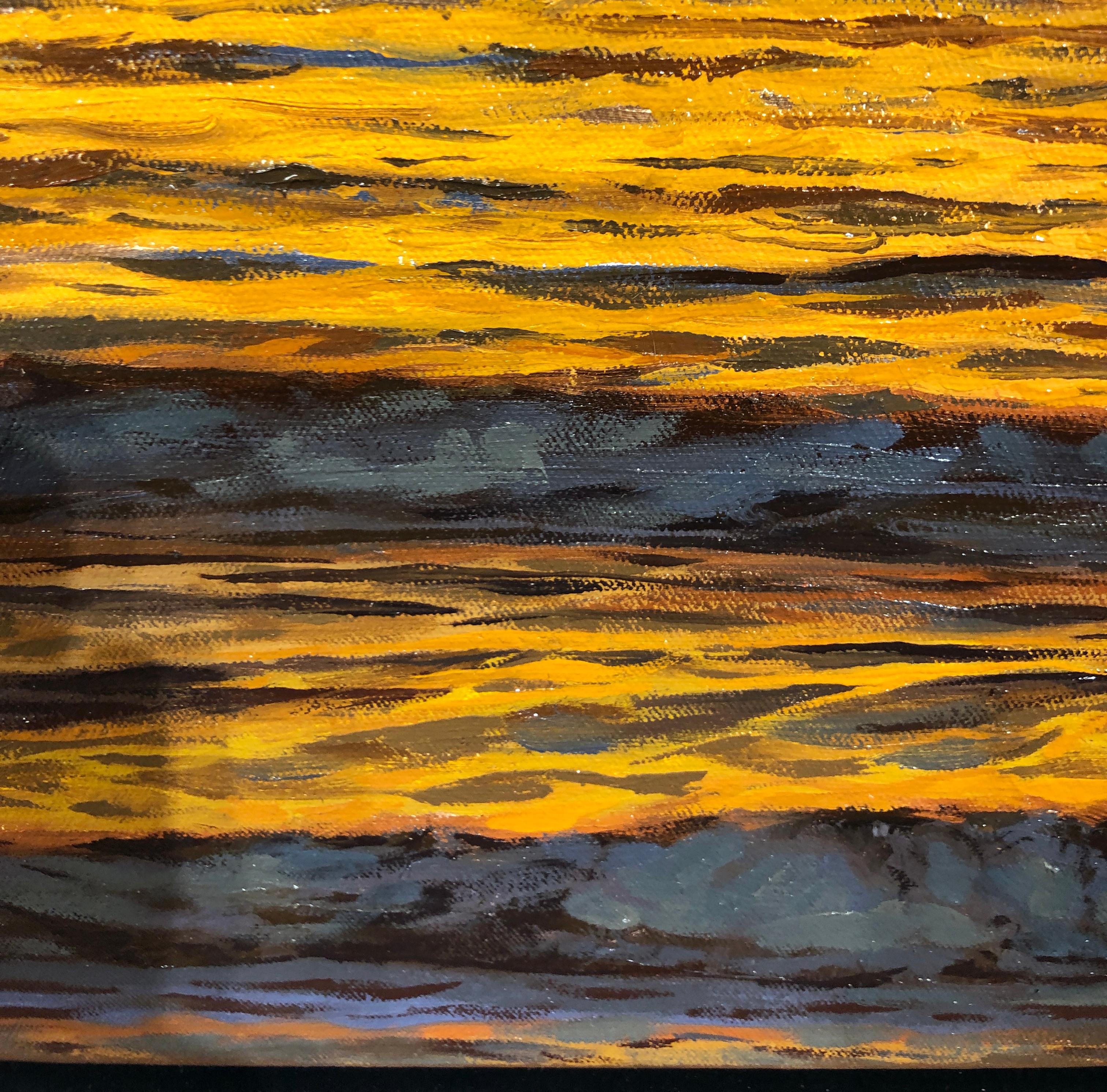 Oceans XIV - Original Oil Painting of Golden Sunset Reflected on Water 9