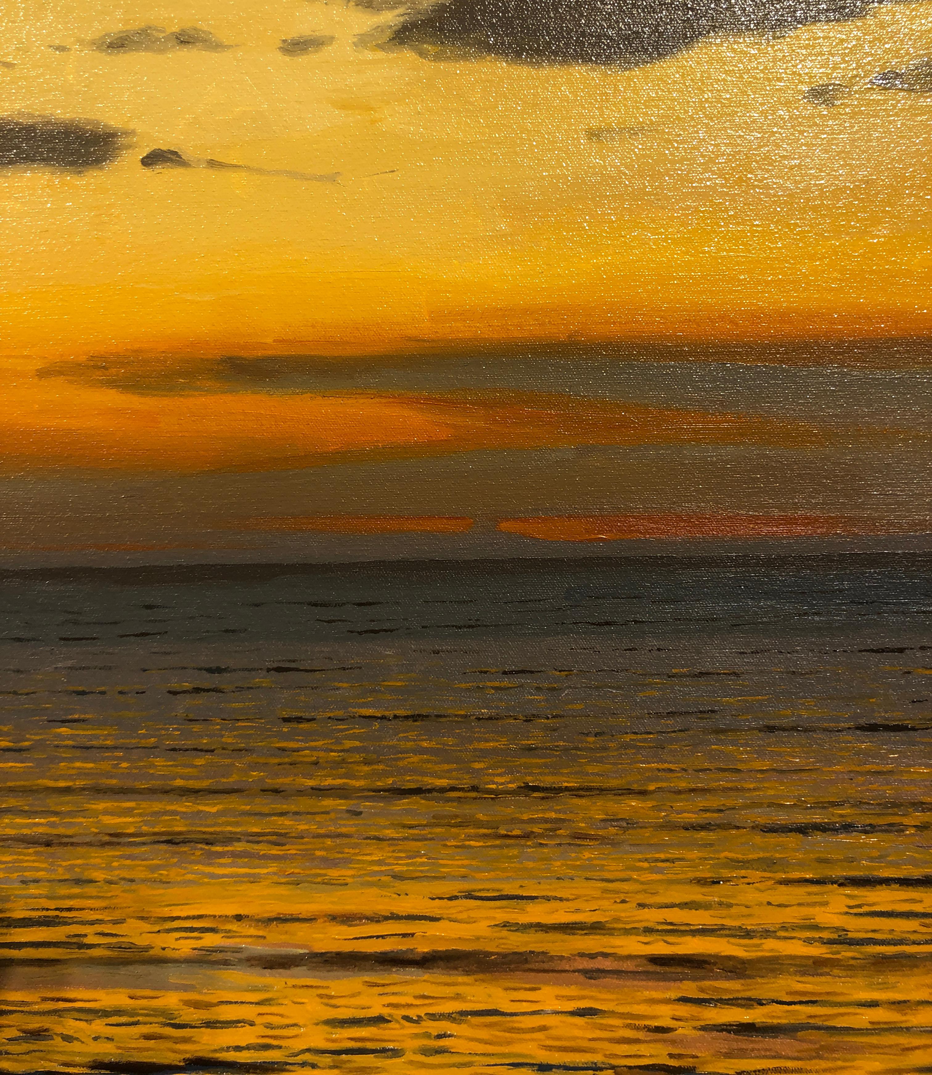 Oceans XIV - Original Oil Painting of Golden Sunset Reflected on Water 1