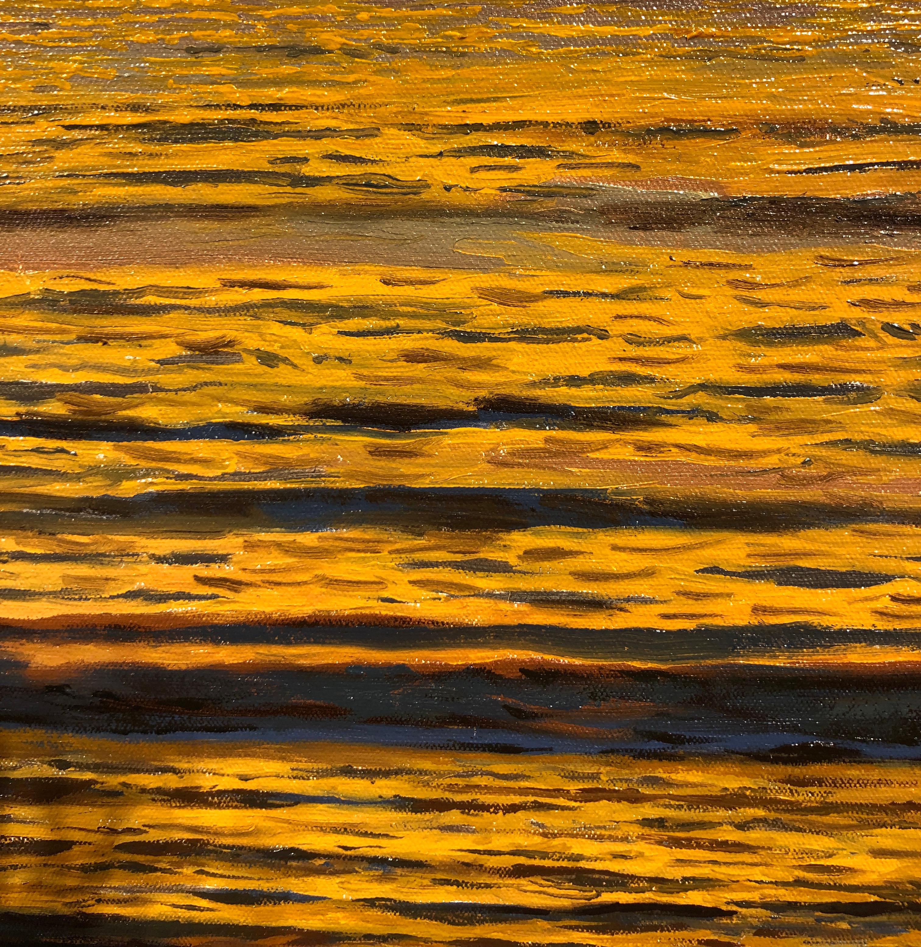 Oceans XIV - Original Oil Painting of Golden Sunset Reflected on Water 2