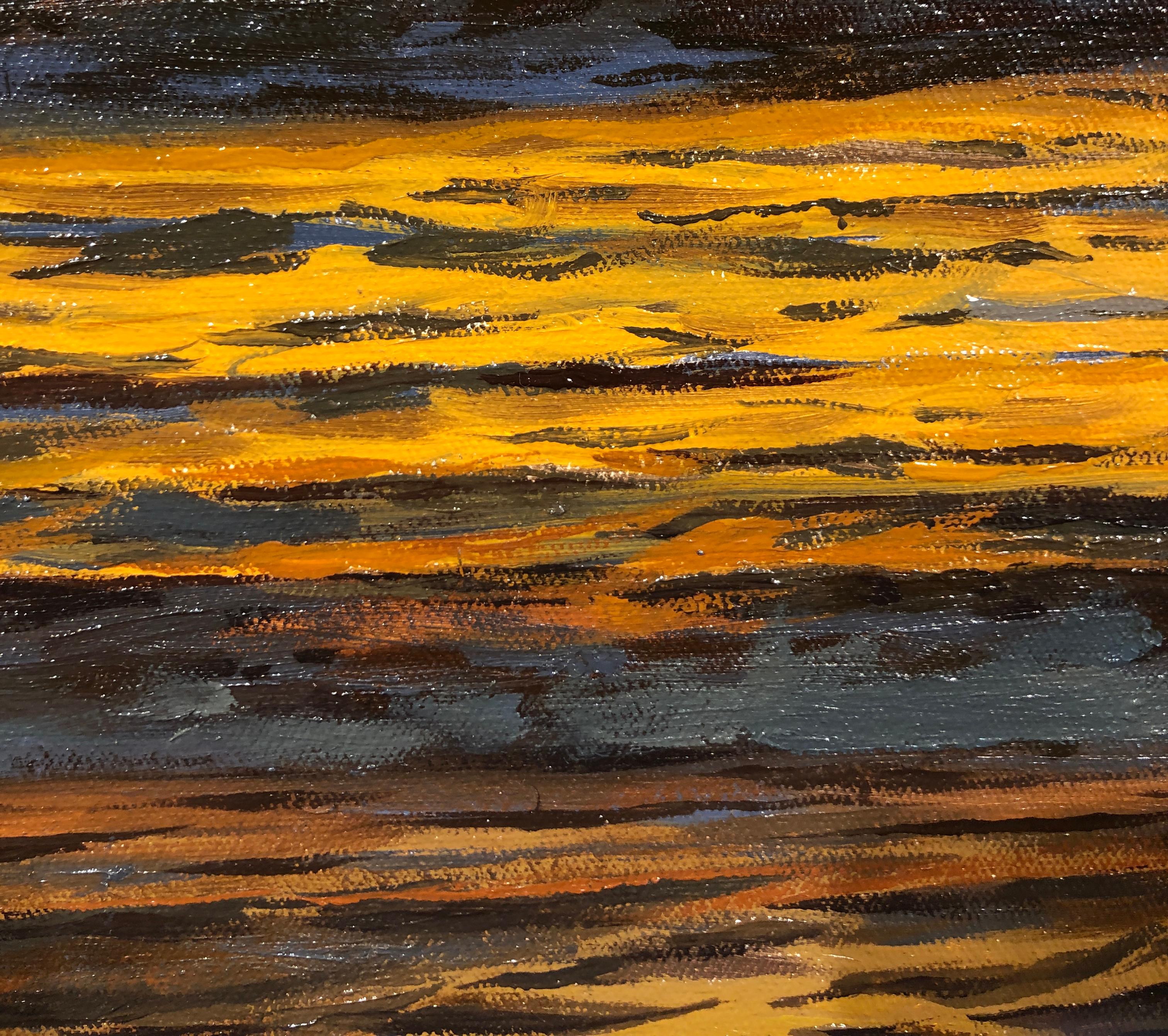 Oceans XIV - Original Oil Painting of Golden Sunset Reflected on Water 3