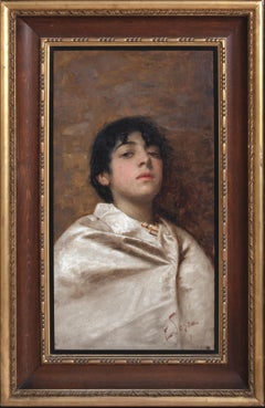 Antique Portrait Of A Boy In White, 17th Century   by Enrique SERRA Y AUQUÉ (1859-1918)