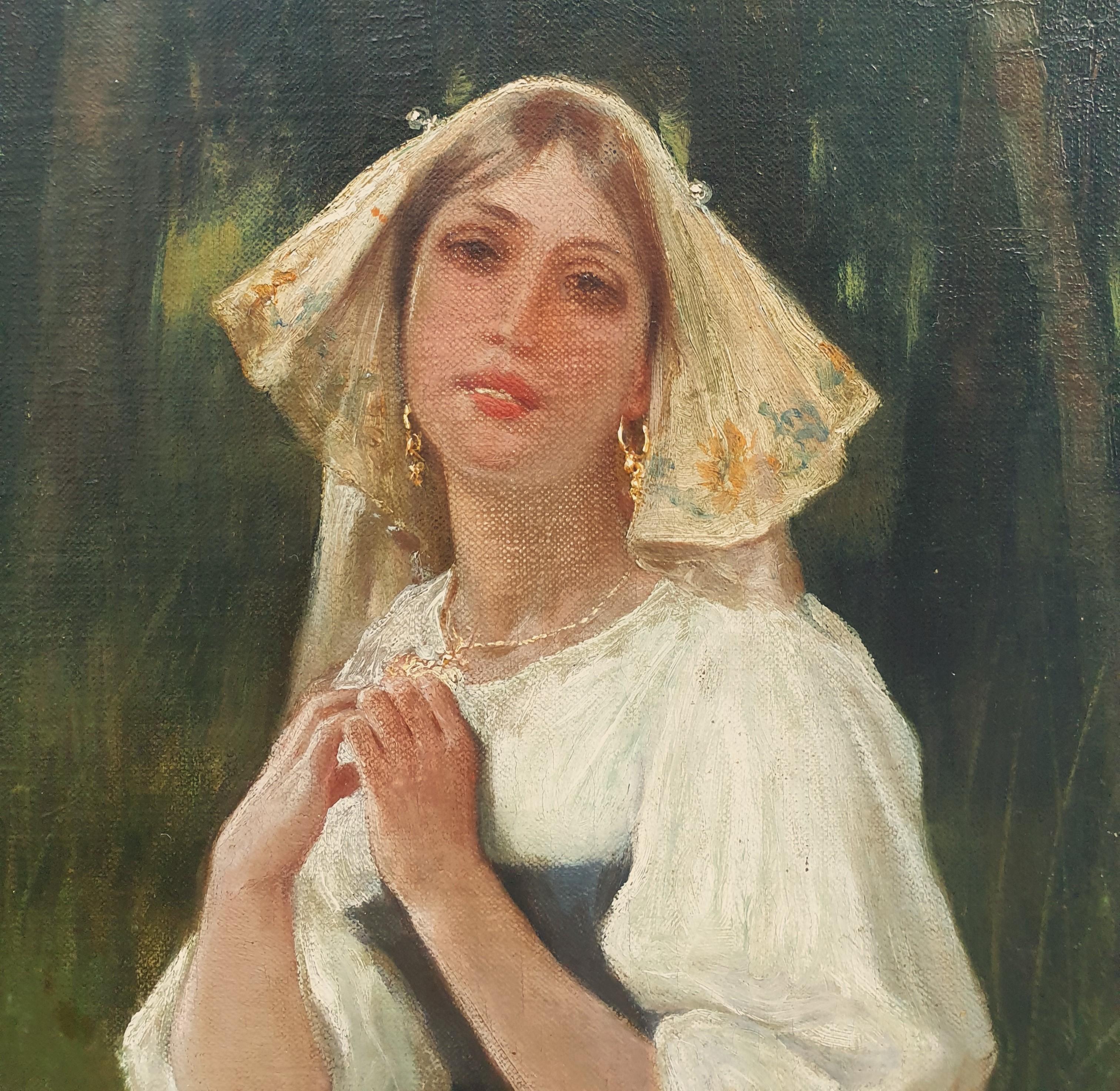SERRA AUQUE Ritratto di ragazza spagnola, pittore romantico in costume del 19° secolo - Painting Romantico di Enrique Serra y Auque