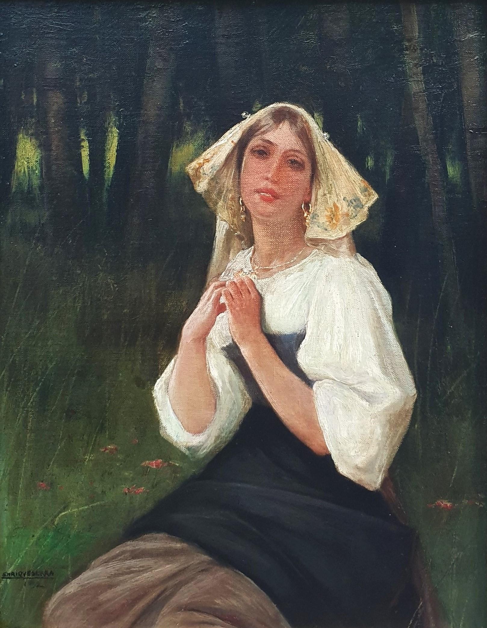 SERRA AUQUE Ritratto di ragazza spagnola, pittore romantico in costume del 19° secolo