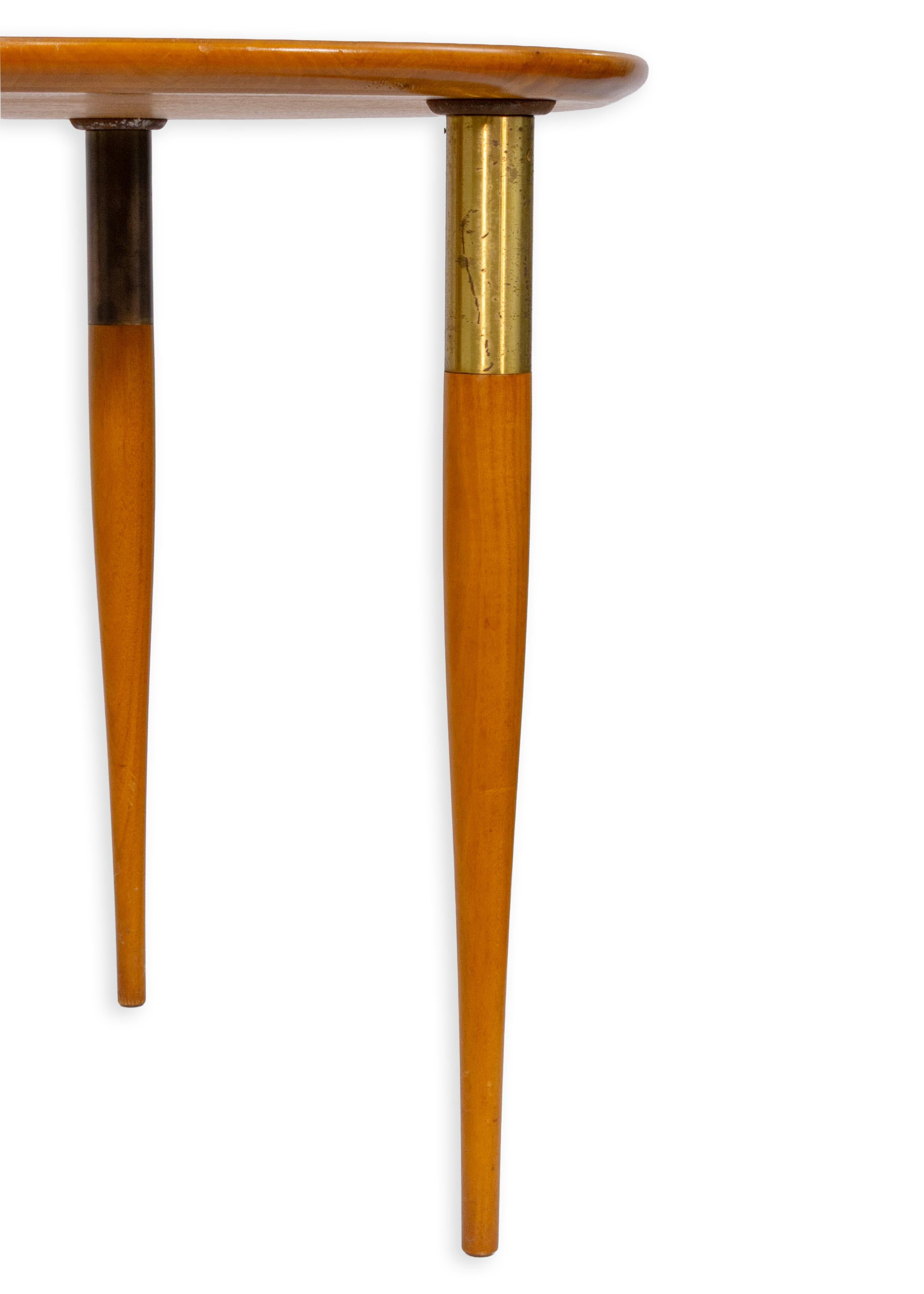 American Enro Fabry - Accent Table, 1953 Modernist Walnut Wood Inlay with Brass Details For Sale