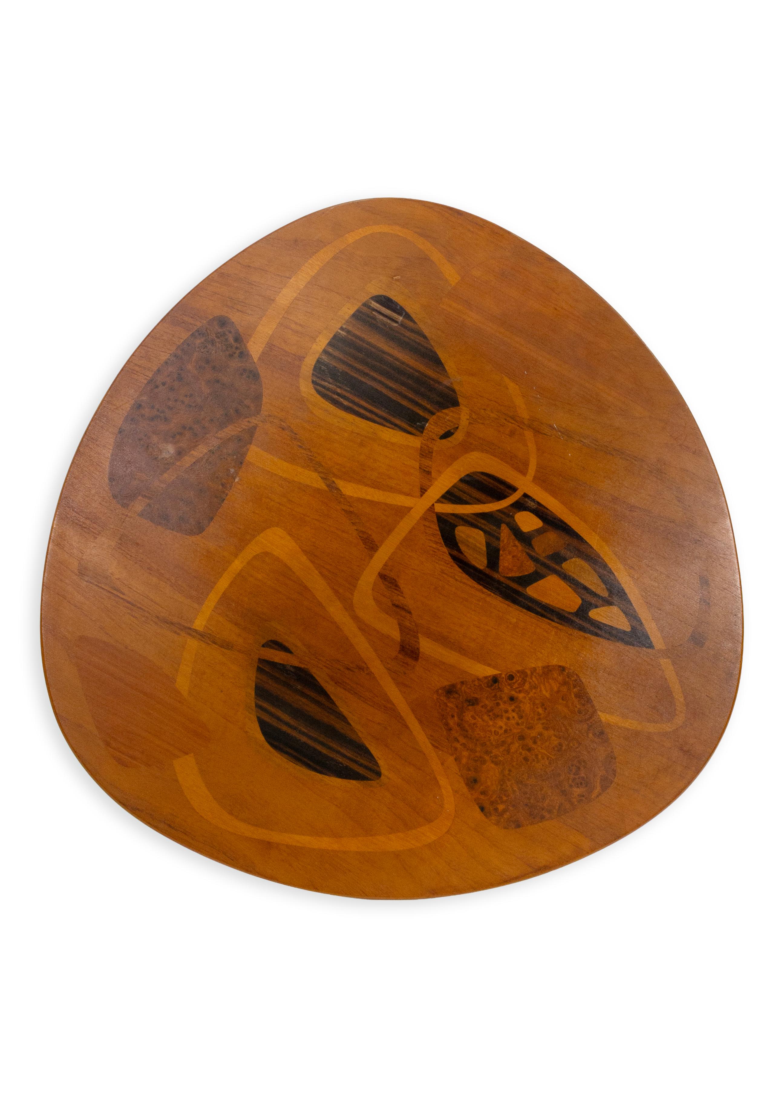 20th Century Enro Fabry - Accent Table, 1953 Modernist Walnut Wood Inlay with Brass Details For Sale
