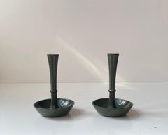 ens Harald Quistgaard Candleholders in Green Enamel, Brass & Cast Iron, 1960s
