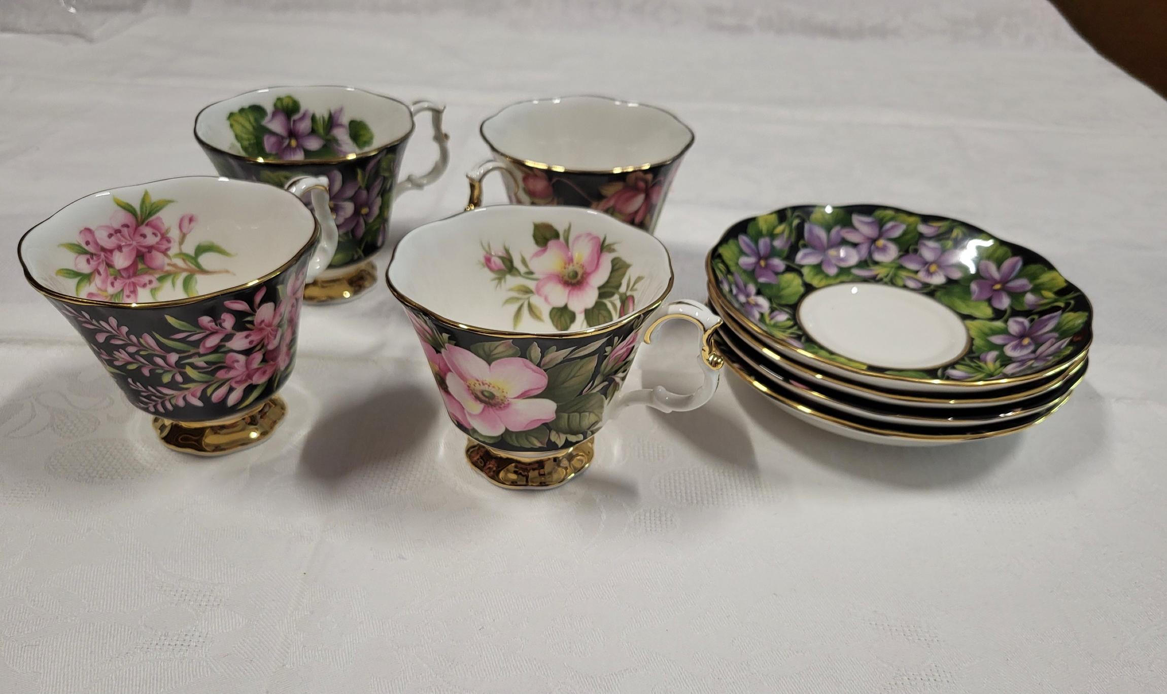 Ensemble à thé Royal Albert Provincial Flowers porcelaine England 1975 (8pièces) in vendita 3