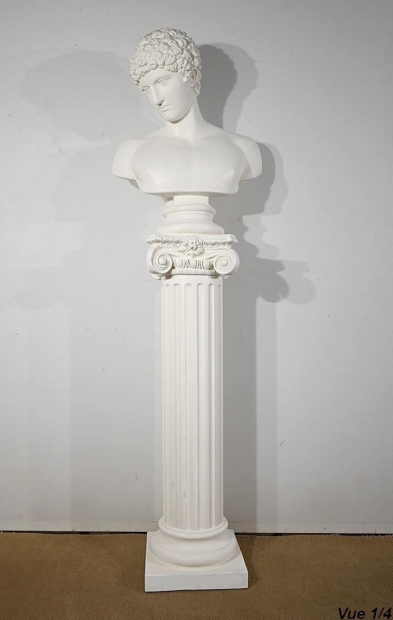 Greco-romano Busto di Antinoo su colonna - Fine XIX secolo in vendita