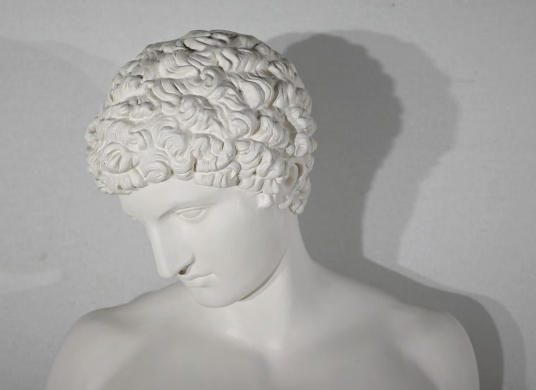Intagliato a mano Busto di Antinoo su colonna - Fine XIX secolo in vendita