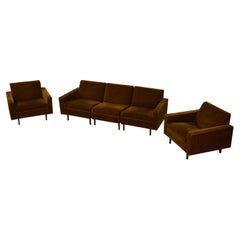 Ensemble canapé et 2 fauteuils en velours marron 1960's