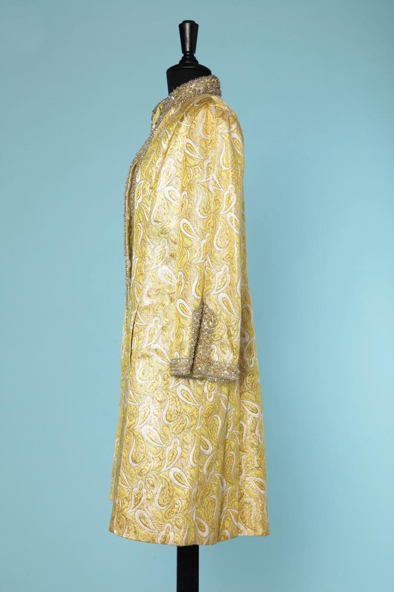 Beige Ensemble ( coat and dress) in yellow brocade and embroideries 1960