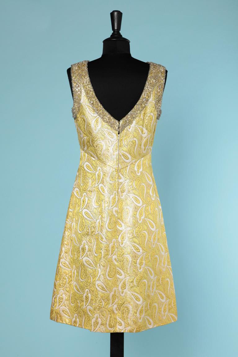 Ensemble ( coat and dress) in yellow brocade and embroideries 1960 2