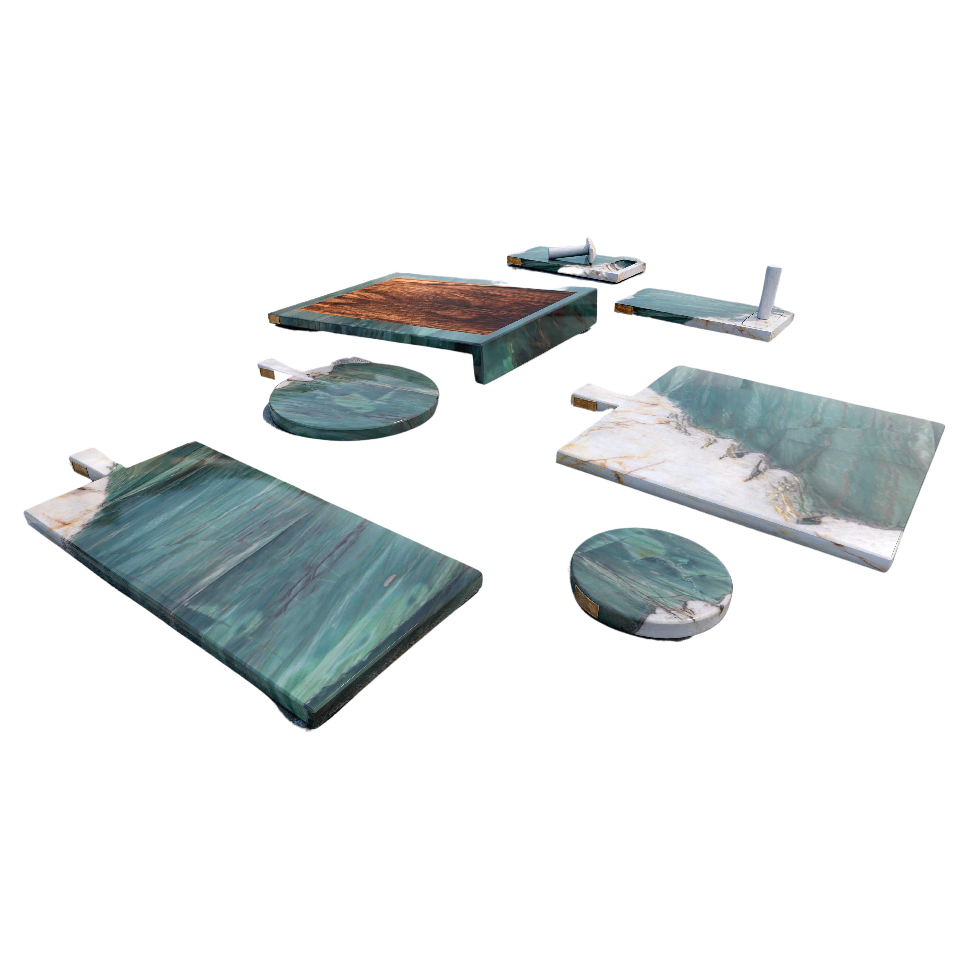 Patagonia Green marble kitchen accessories set by Jérôme Bugara For Sale