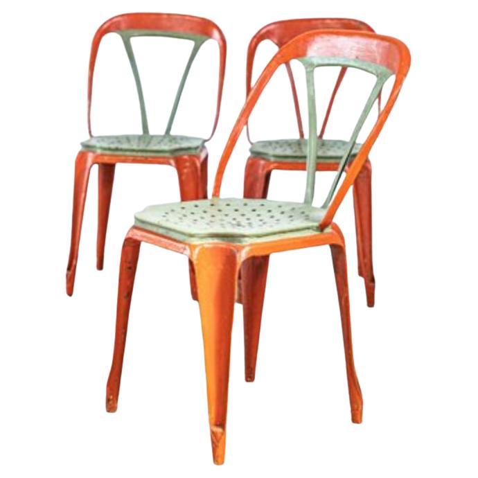 Ensemble de 3 chaises Bistrot Industrielle métal Multipl's / Joseph Mathieu 1930 For Sale