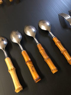 Ensemble de 35 couverts à manches bambou - 1960 - France.