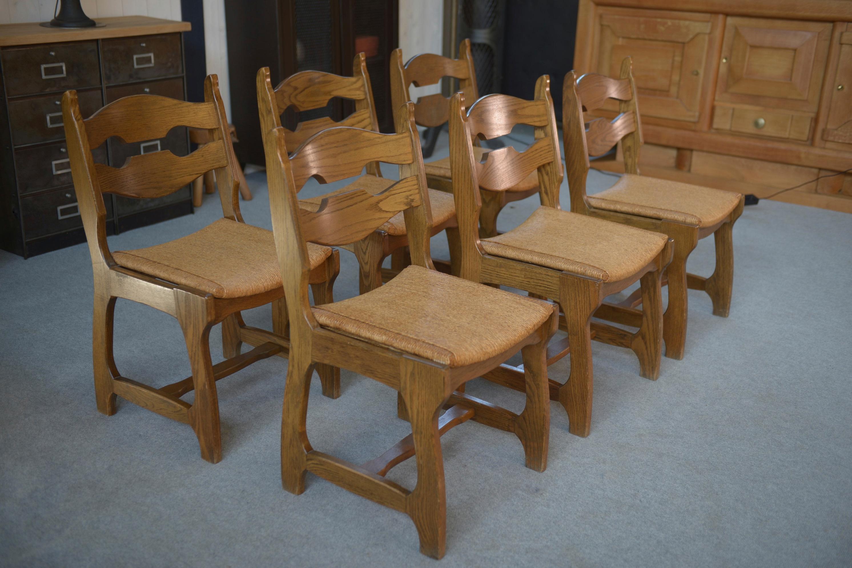 Ensemble di 6 chaises assise en jonc e dossier en échelle Guillerme et Chambron in vendita 3