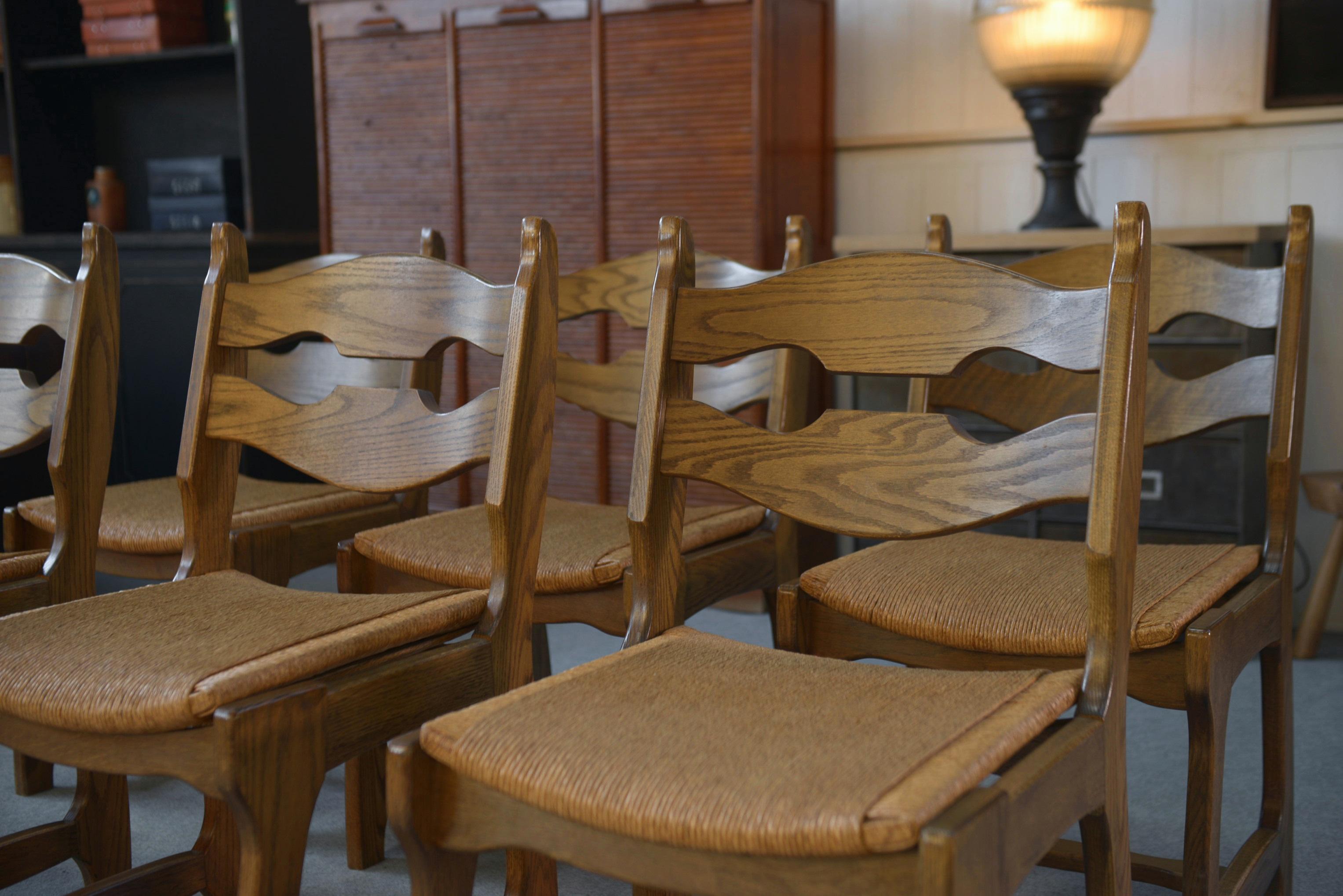 Ensemble di 6 chaises assise en jonc e dossier en échelle Guillerme et Chambron in vendita 8