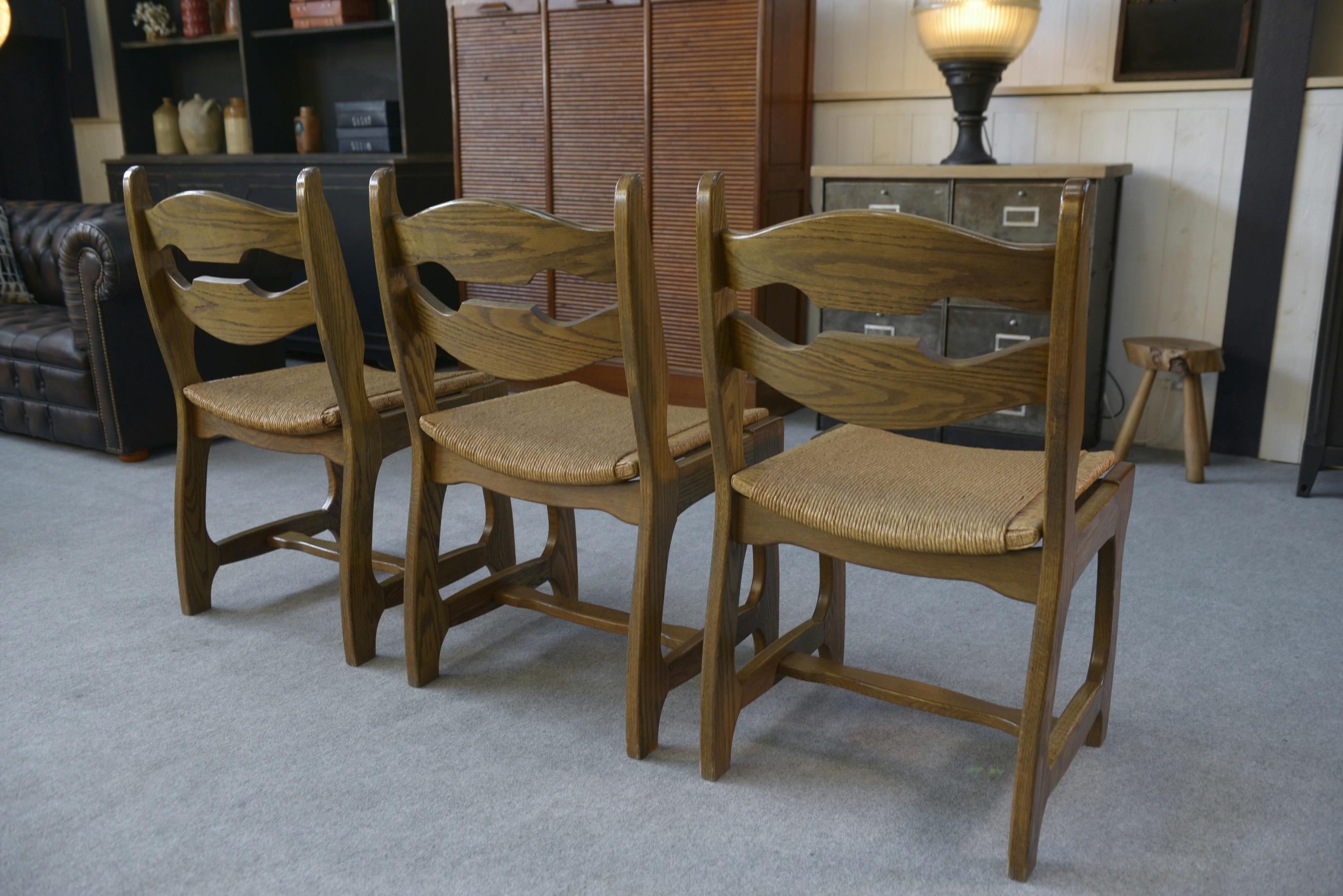 Giunco Ensemble di 6 chaises assise en jonc e dossier en échelle Guillerme et Chambron in vendita