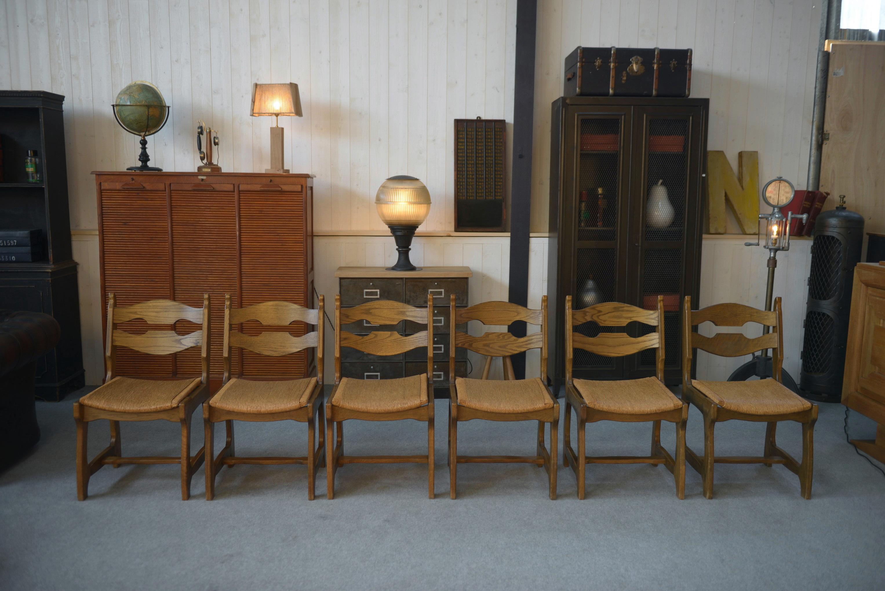 Ensemble di 6 chaises assise en jonc e dossier en échelle Guillerme et Chambron in vendita 2