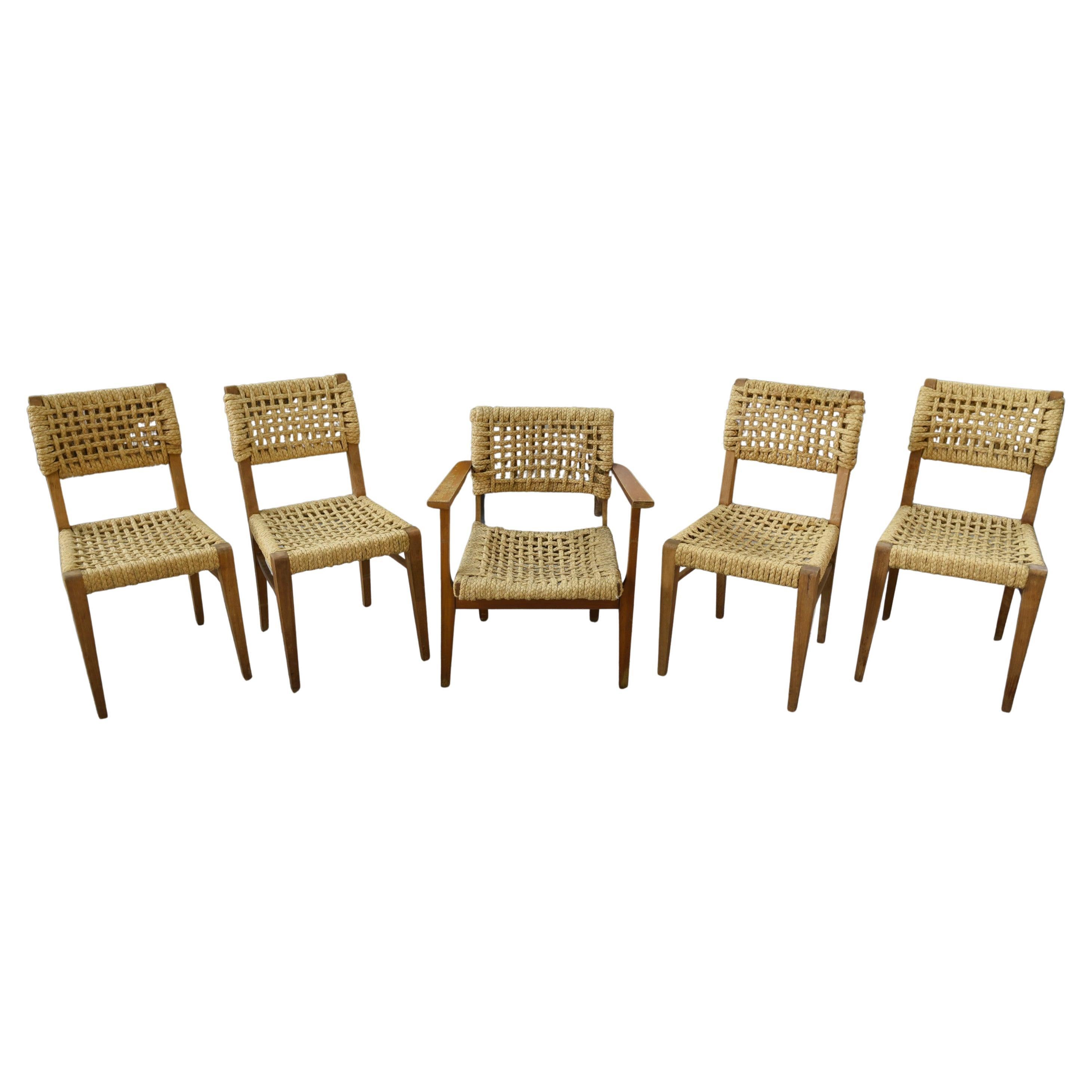 Ensemble di 6 chaises en corde tissée par Adrien AUDOUX & Frida Minet pour Vibo