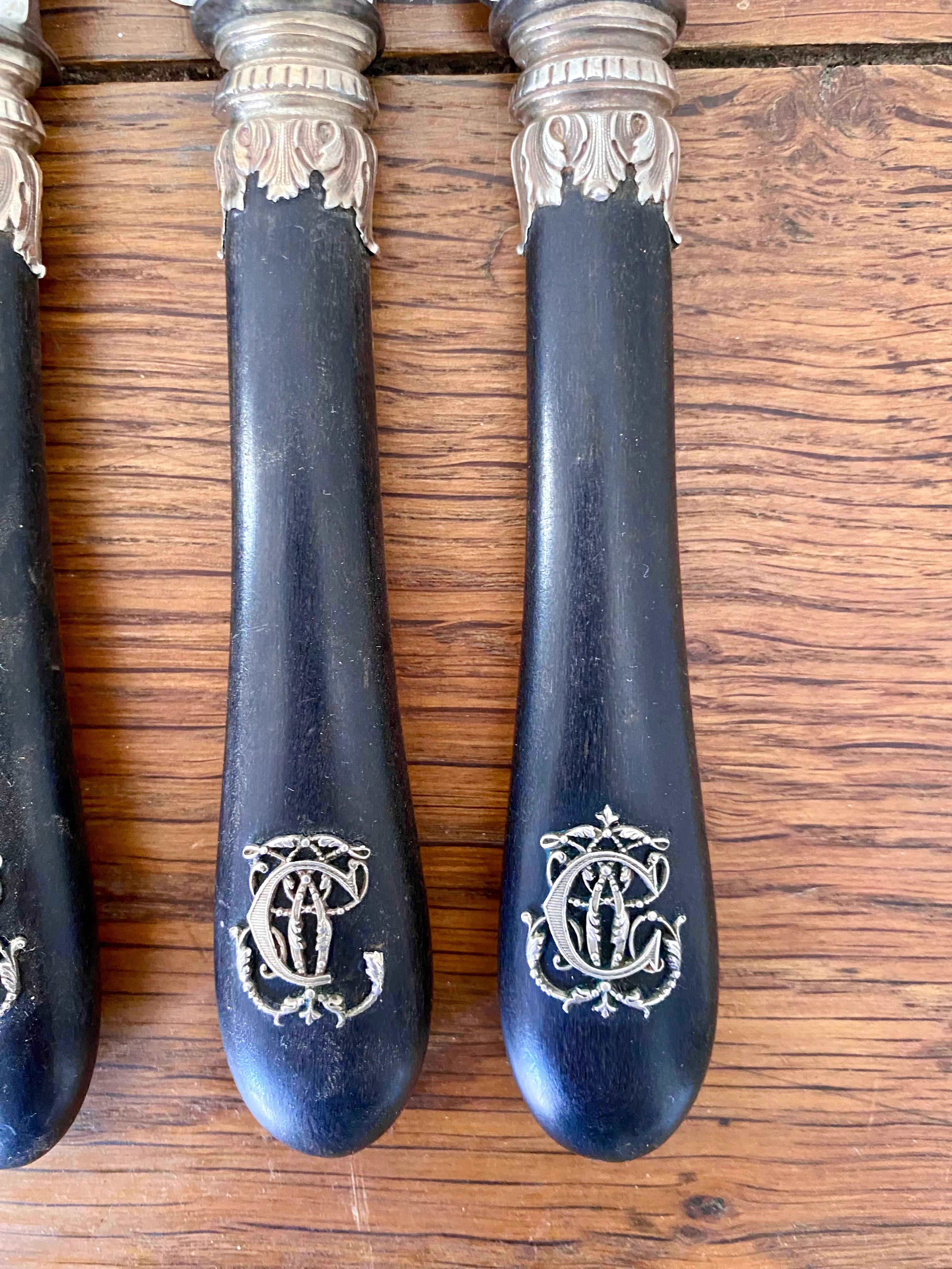 Ensemble de couteaux Napoléon III, argent et ébène en vente 5