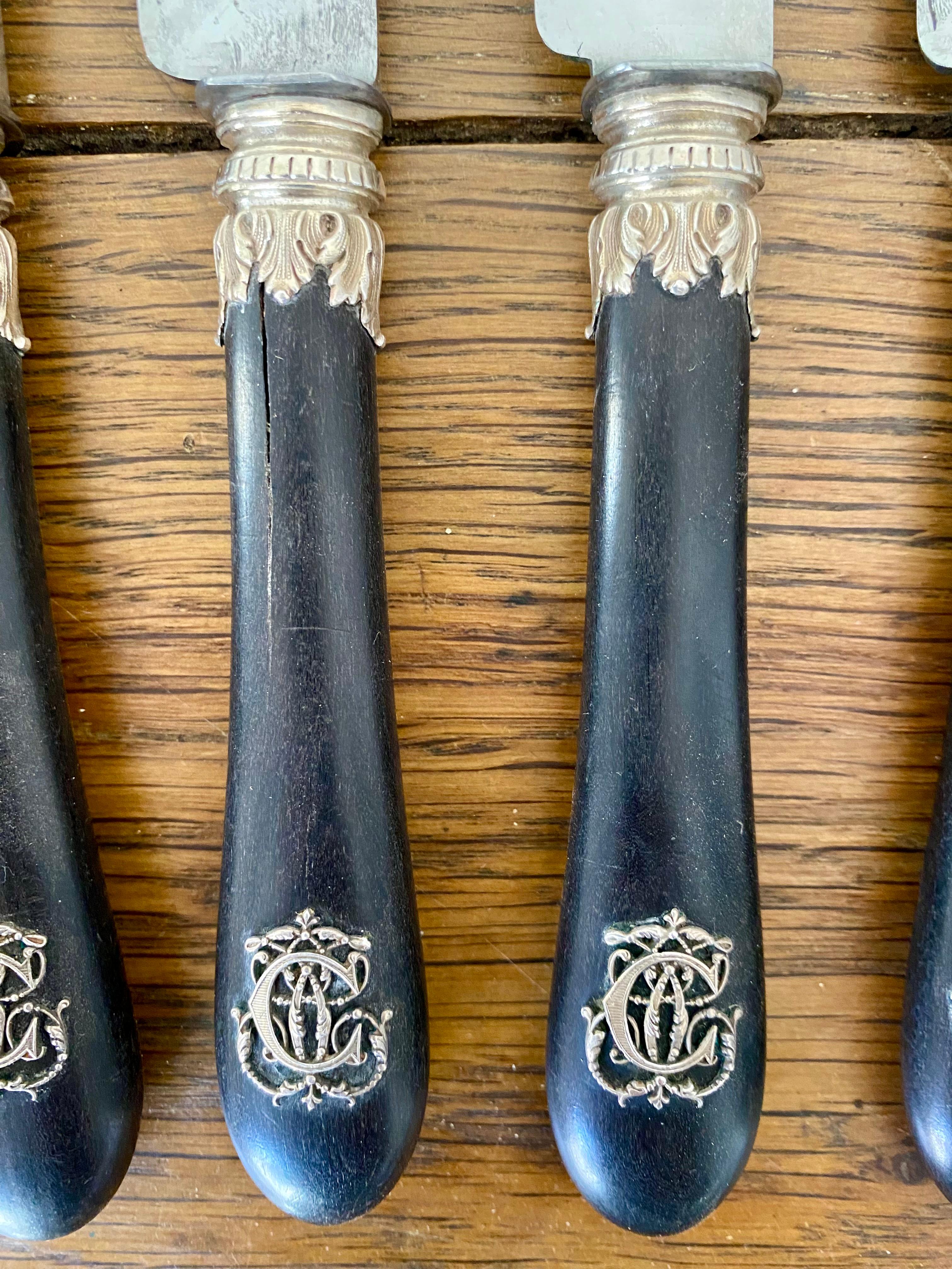 Ensemble de couteaux Napoléon III, argent et ébène en vente 6