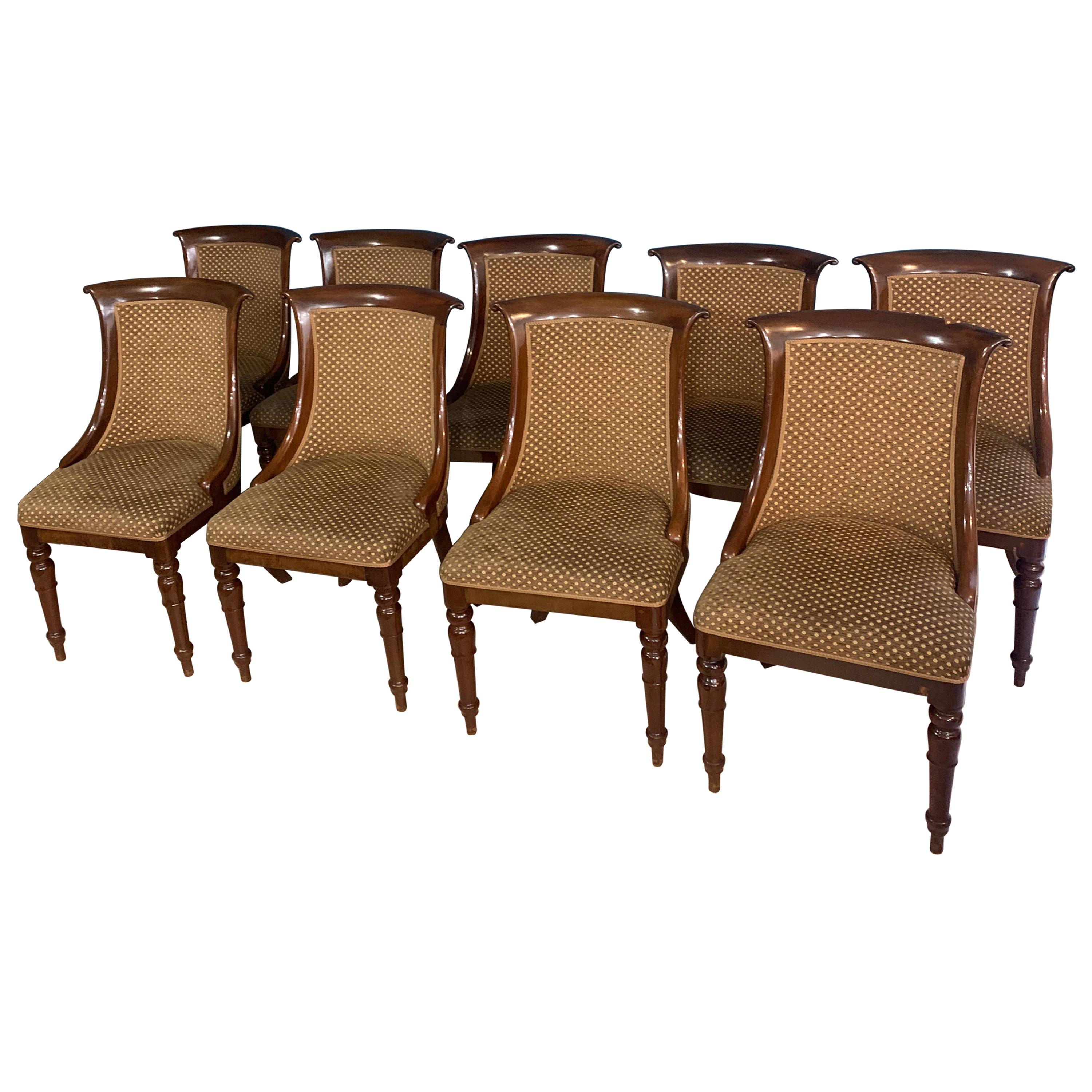 Set of nine dining chairs and an armchair. For Sale