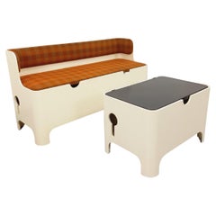 Ensemble italien banquette et table basse vintage de Carlo de Carli avec coffres
