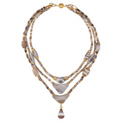 Antique Ensemble of Ancient Agate Bead Necklaces, 22k Granulated Gold Beads, and Clasp