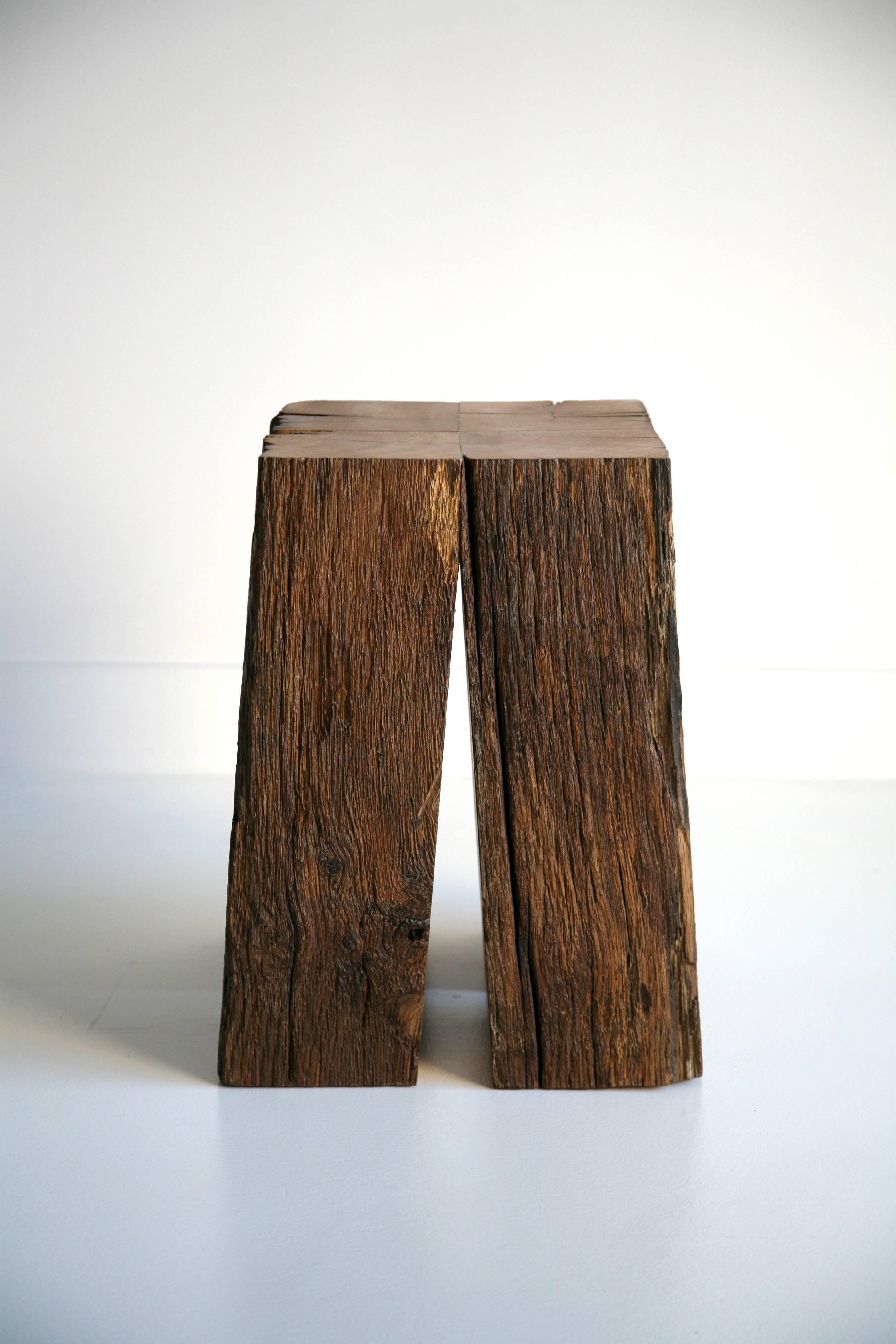 Organic Modern Ensemble of Ancient Normandy Oak New Designed Stool Tables by Timothée Musset 