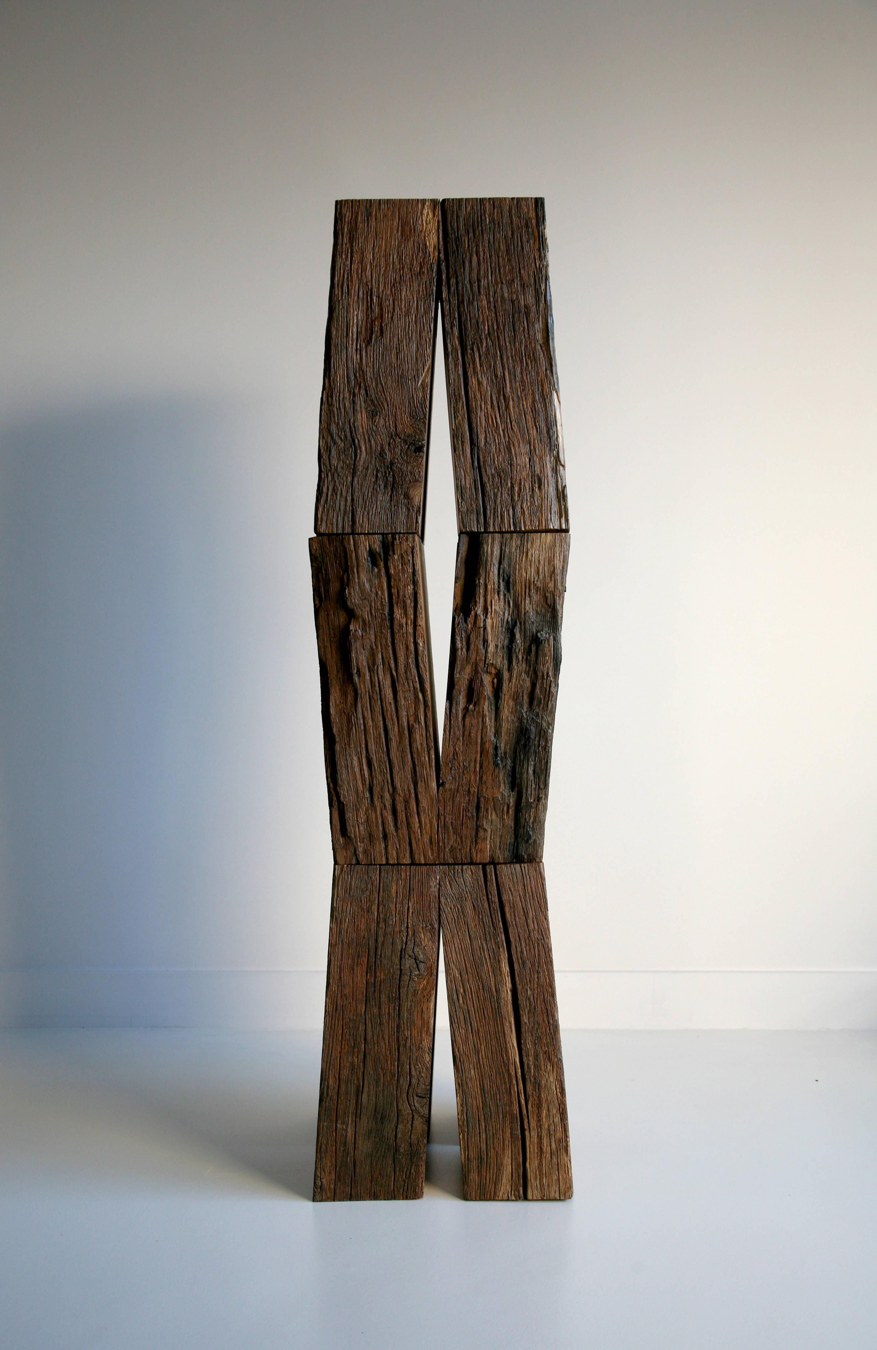 French Ensemble of Ancient Normandy Oak New Designed Stool Tables by Timothée Musset For Sale